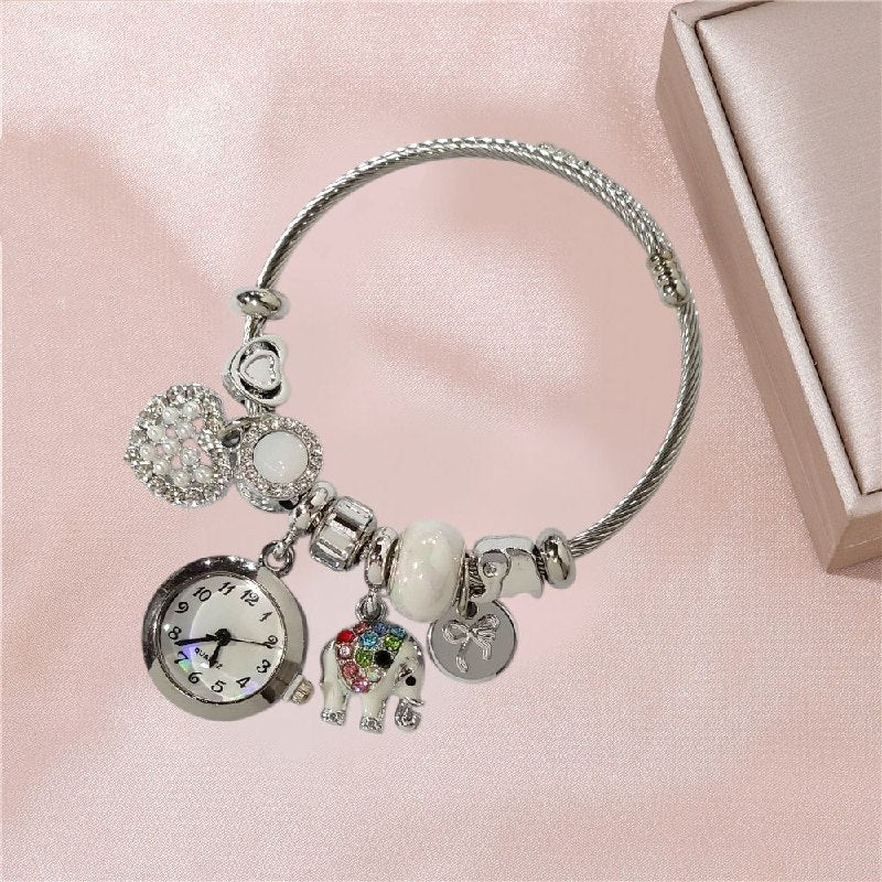 RELOJ ECONOMICO ESTILO PANDORA PARA DAMA DE ACERO CON BAÑO DE ENCHAPE