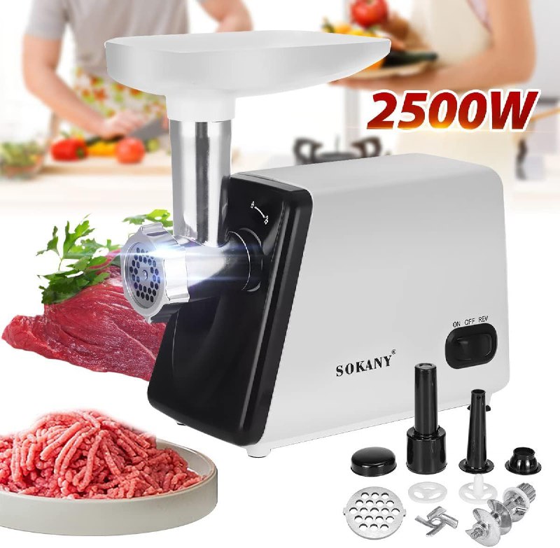 MAQUINA PICADORA DE CARNE 2500W DE ACERO INOXIDABLE SK-312 SOKANY