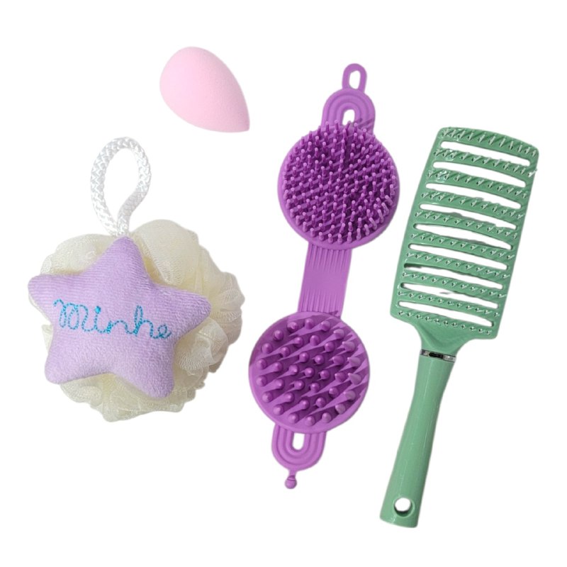 SET DE CUIDADO PERSONAL, ESPONJA MAQUILLAJE, ESPONJA DE BAÑO Y CEPILLO DE PELO SWEET BEAUTY