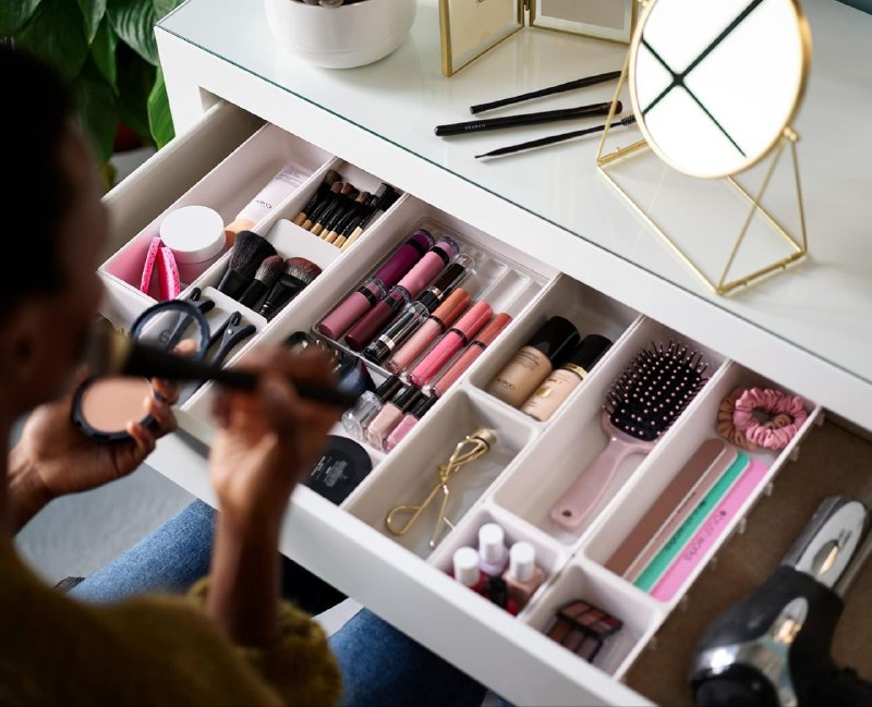 ORGANIZADOR DE COSMETICOS DE 12 PIEZAS PARA CAJON O GAVETA, DISEÑO MODULAR DE FACIL INSTALACION, DIVISORES PARA MAQUILLAJE, ETC 62X35.2CM