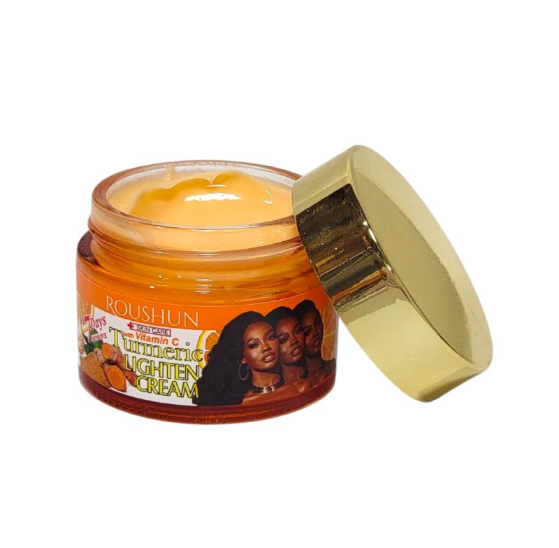 CREMA FACIAL BLANQUEADORA CON VITAMINA C Y CURCUMA, MEJORA EL TONO UNIFORME DE LA PIEL, ESTIMULA PRODUCCION DE COLAGENO, REDUCE MANCHAS DE COLOR, EDAD, ACNE ROUSHUN LIGHTEN CREAM 50G