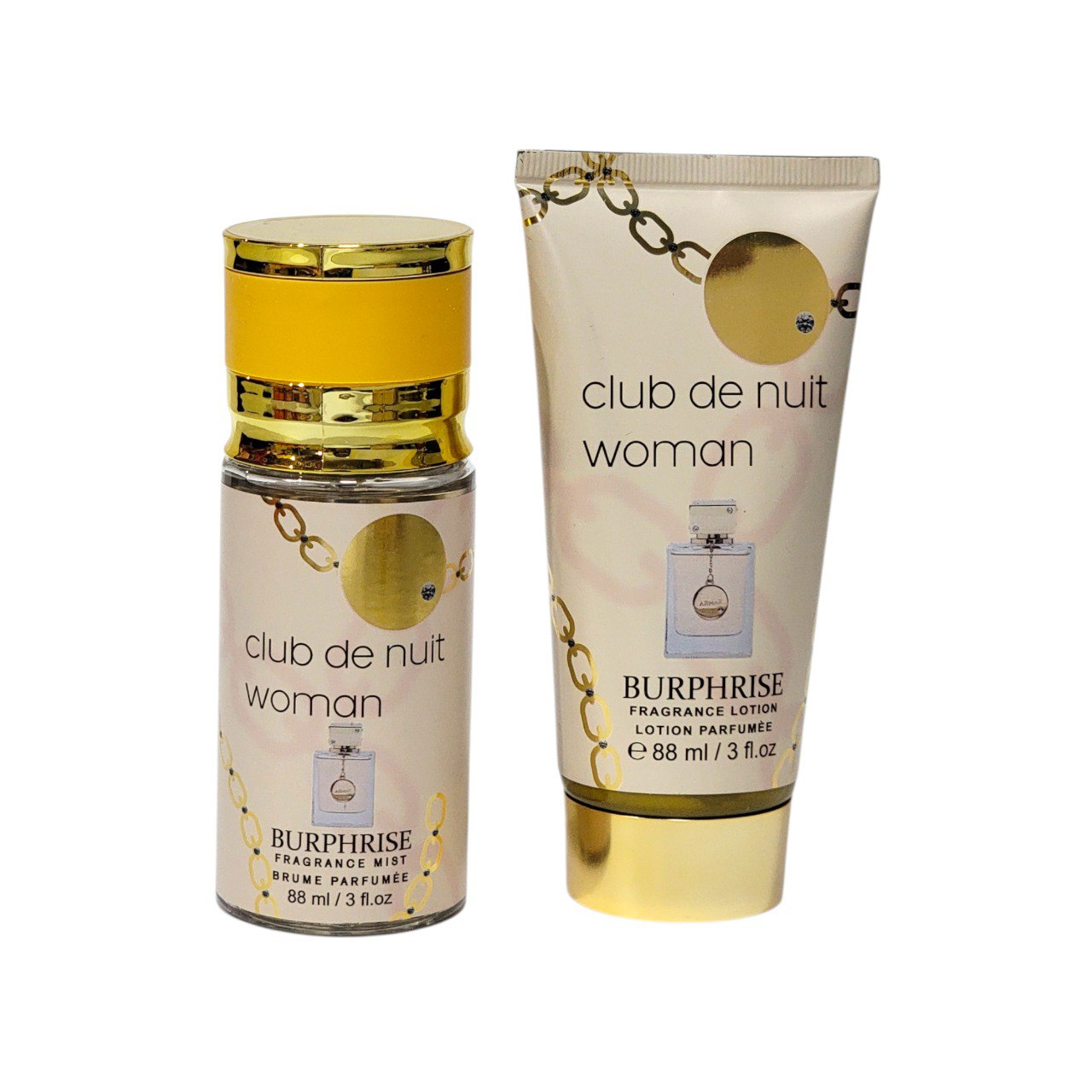 MINI SET CLUB DE NUIT WOMAN BURPHRISE SPLASH 88ML CREMA 88ML (M) (AROMA SIMILAR A CLUB DE NUIT WOMAN ARMAF)