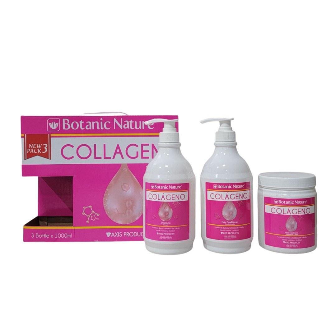 SET DE SHAMPOO, ACONDICIONADOR Y TRATAMIENTO CAPILAR DE COLAGENO BOTANIC NATURE 1000ML