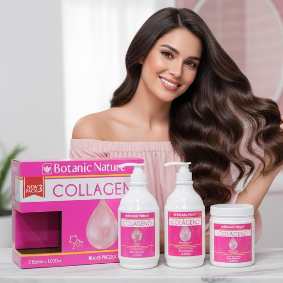 SET DE SHAMPOO, ACONDICIONADOR Y TRATAMIENTO CAPILAR DE COLAGENO BOTANIC NATURE 1000ML