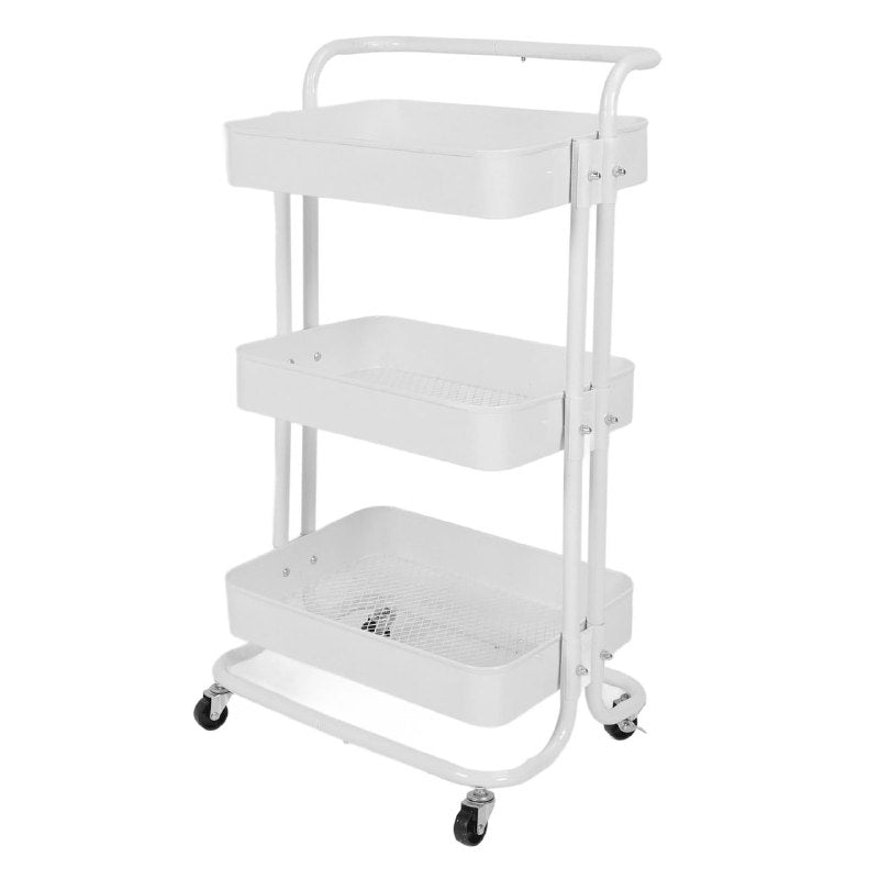 ORGANIZADOR CARRITO ORGANIZADOR DE ALMACENAMIENTO DE METAL DE 3 NIVELES, MULTIUSOS PARA BAÑO, COCINA O DORMITORIO COLOR BLANCO 44.5X33X13CM
