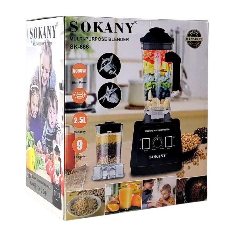 MAQUINA LICUADORA MULTIUSOS SK-666, 500W, 2.5L NEGRO SOKANY
