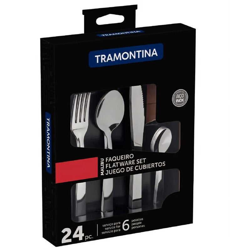 CUBIERTOS TENEDORES EN SET DE 24 PIEZAS DE ACERO INOXIDABLE, SERVICIO PARA 6 PERSONAS TRAMOTINA 6X CUCHILLOS, 6X TENEDORES, 6X CUCHARAS, 6X CUCHARAS DE TE