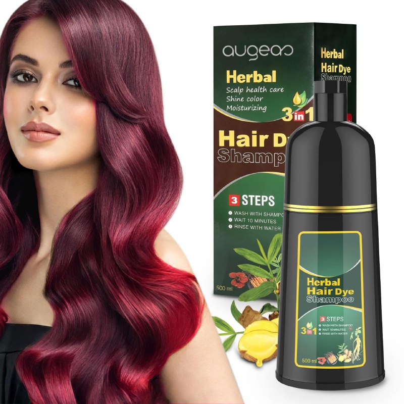 SHAMPOO TINTE PARA EL CABELLO 3 EN 1 AUGEAS COLOR ROJO VINO HERBAL HAIR 500ML