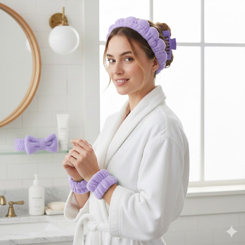 KIT DE CUIDADO FACIAL, GANCHO, DIADEMAS Y MUÑEQUERAS SKIN CARE, 5 COLORES