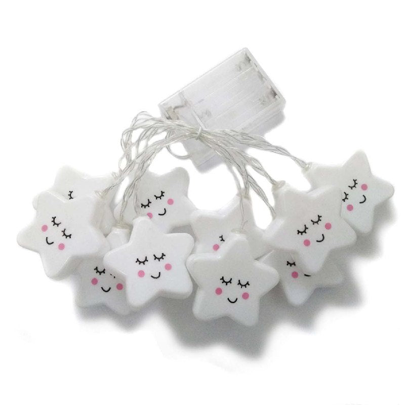 LUCES DECORATIVAS NAVIDEÑAS FORMA DE ESTRELLA SONRIENTE PARA EL HOGAR, DORMITORIO, DE BATERIAS, 20 LUCES, 3 METROS