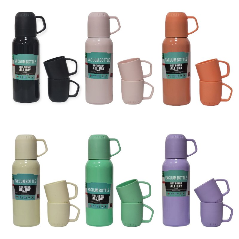 SET DE TERMO DE ACERO INOXIDABLE CON TAZAS 500ML, BEBIDAS FRIAS O CALIENTES 12H