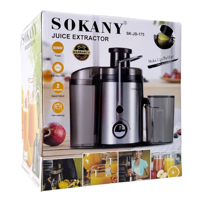 MAQUINA EXTRACTOR EXPRIMIEDOR DE JUGO, FUERZA 500W, ACERO INOXIDABLE, 2 VELOCIDADES SOKANY SK-JB-175
