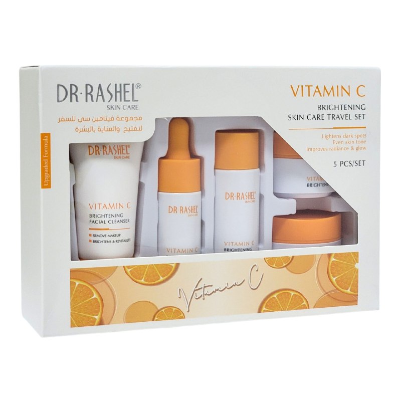 SET DE CUIDADO FACIAL DE 5 PIEZAS DE VITAMINA C ILUMINADORA DR RASHEL LIMPIADOR FACIAL 30G, TONICO 30ML, SUERO FACIAL 20ML, CREMA DIA 15G, CREMA NOCHE 15G
