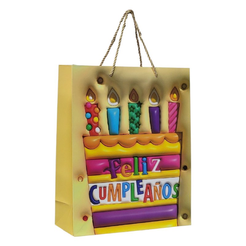 BOLSA DE REGALO FELIZ CUMPLEAÑOS MEDIANA 26X32X10CM