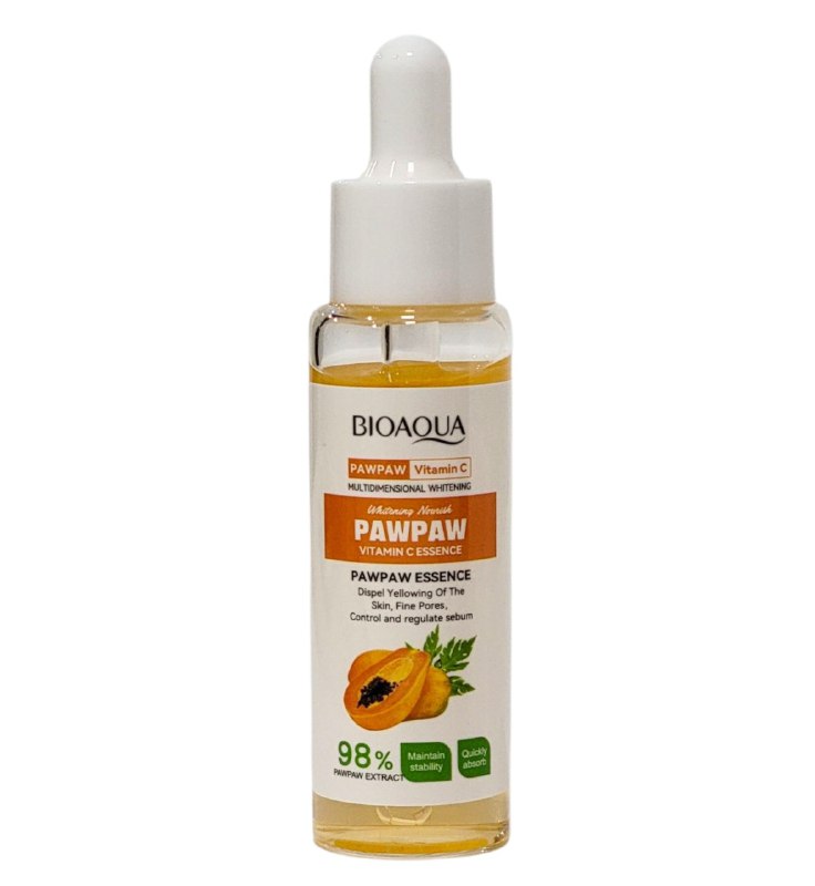 TONICO FACIAL ESENCIA HIDRATANTE DE VITAMINA C Y PAPAYA 20ML, ES UNA ESENCIA HIDRATANTE Y FRESCA QUE SE ABSORBE FACILMENTE, DEJA LA PIEL ILUMIONADA, SUAVE Y JOVEN BIOAQUA