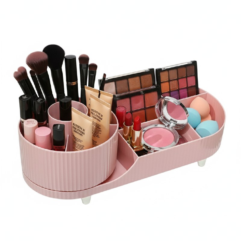 ORGANIZADOR DE MAQUILLAJE Y COSMETICOS DE ACRILICO CON BASE GIRATORIA 15X36CM, 4 ESTILOS