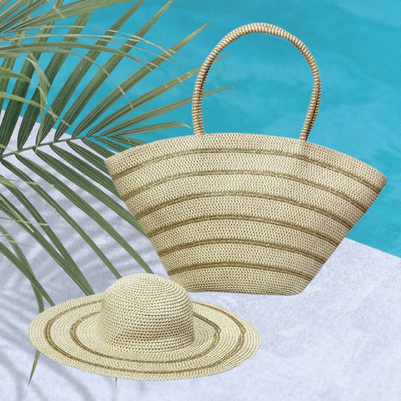 CONJUNTO DE SOMBRERO Y BOLSO PARA PLAYA, PROTEGETE DEL SOL CON ESTILO IDEAL PARA VACACIONES GAIA 38X45CM