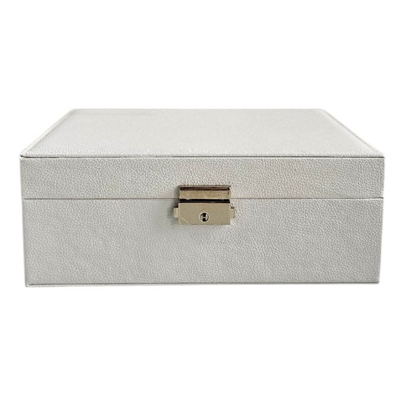 ORGANIZADOR JOYERO DE CUERO SINTETICO CON MULTIPLES COMPARTIMIENTOS Y CIERRE CON LLAVE 20X18X10CM