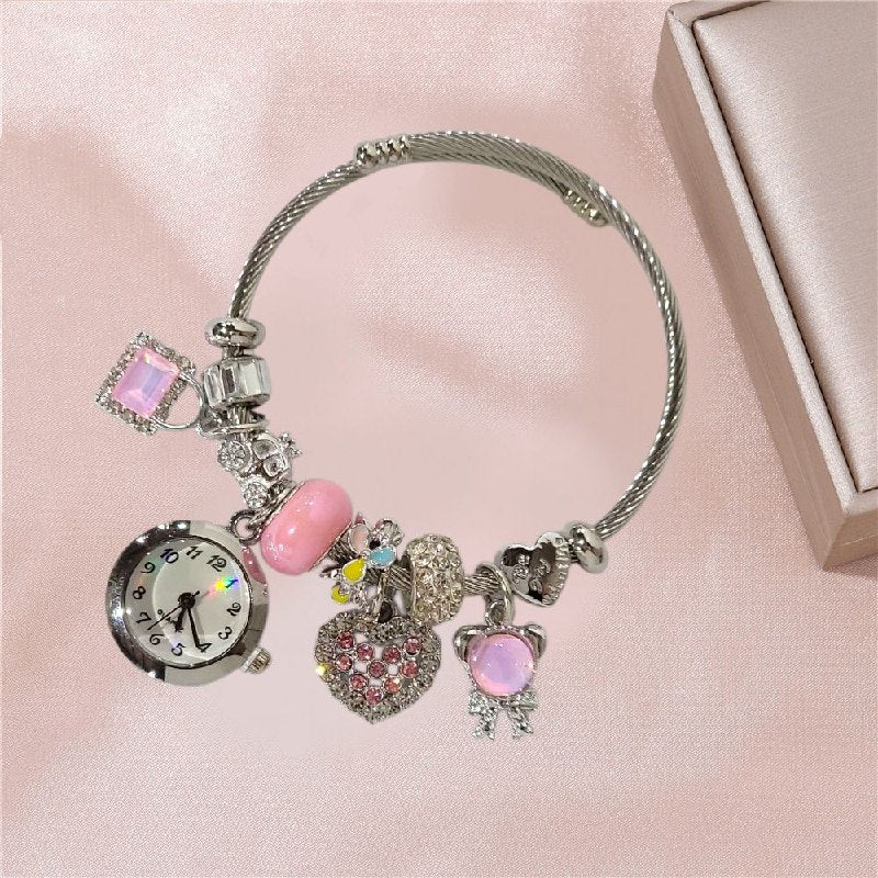 RELOJ ECONOMICO ESTILO PANDORA PARA DAMA DE ACERO CON BAÑO DE ENCHAPE