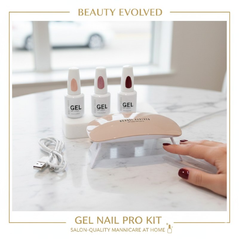 ESMALTE DE UÑAS EN SET DE 4 PIEZAS GEL PRO, 3 ESMALTES DE GEL Y LAMPARA UV LED BEAUTY EVOLVED