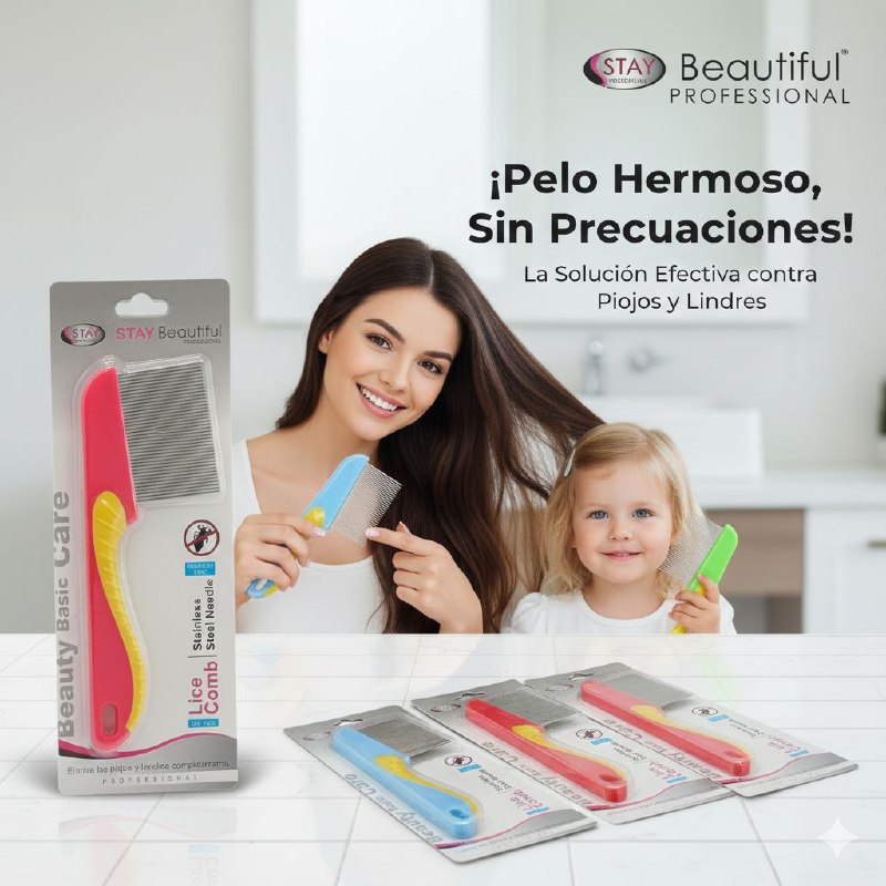CEPILLO PEINE PARA ELIMINAR PIOJOS, PEINE DE DIENTES FINOS DE ACERO INOXIDABLE LARGOS STAY BEAUTIFUL