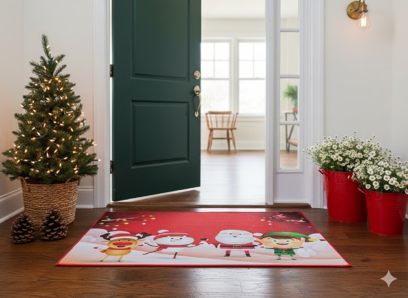 ALFOMBRAS DECORATIVAS NAVIDEÑAS PARA PISO ELEGANTES Y FESTIVAS 50X80CM, CREAN UNA ATMOSFERA MAGICA EN TU ENTRADA, COCINA O PASILLO BENELI HOME 6 ESTILOS