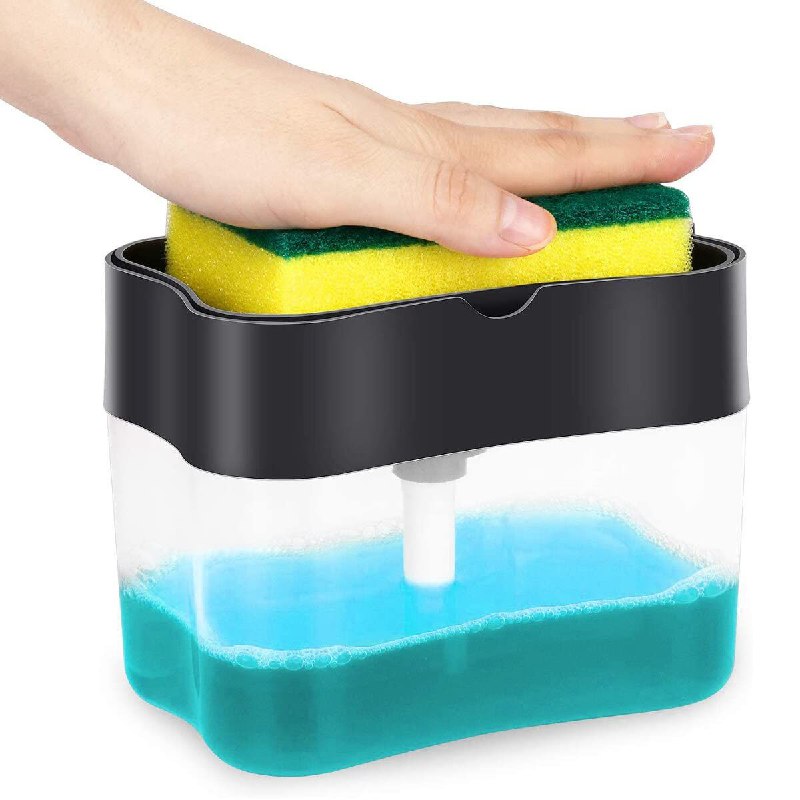 DISPENSADOR CARRITO DE JABON Y ESPONJA DISEÑO INOVADOR UNA SOLA MANO 385ML SOAP PUMP Y SPONGE CADDY