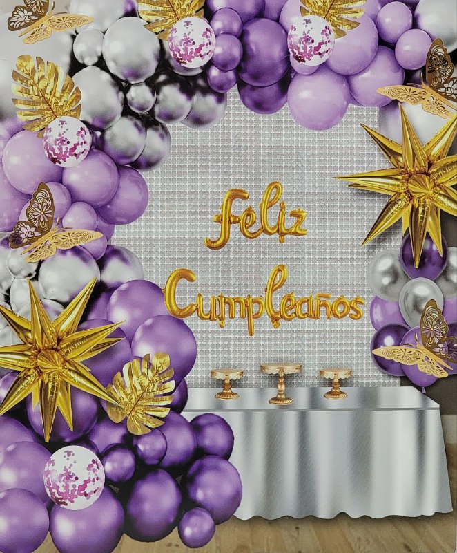 DECORACION PARA CUMPLEAÑOS EN SET COMPLETO, MANTEL METALICO, 2 CORTINAS, 105 GLOBOS