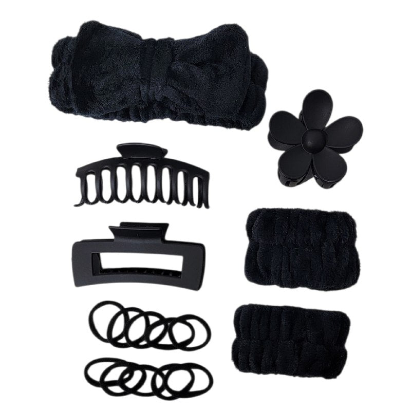 KIT DE CUIDADO FACIAL, GANCHOS, DIADEMA, COLAS Y MUÑEQUERAS, 6 COLORES