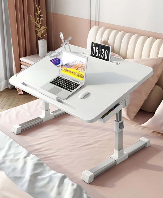 MESA PLEGABLE PARA LAPTOP AJUSTABLE PARTA CAMA, SOFA CON PUERTO USB COLOR BLANCO