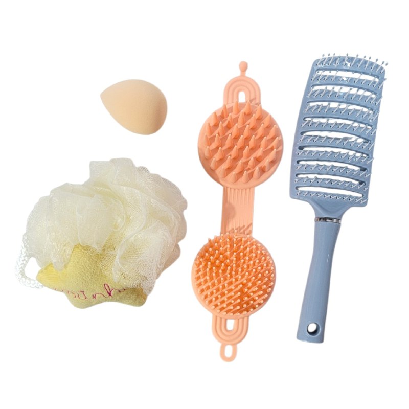 SET DE CUIDADO PERSONAL, ESPONJA MAQUILLAJE, ESPONJA DE BAÑO Y CEPILLO DE PELO SWEET BEAUTY