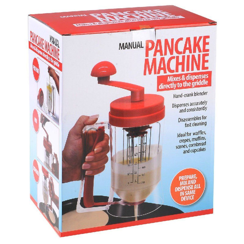 MAQUINA MANUAL DE MASA PARA PANQUEQUES, QUE MEZCLA Y DISPENSA DIRECTAMENTE EN LA PLANTA, LIMPIEZA RAPIDA PANCAKE MACHINE