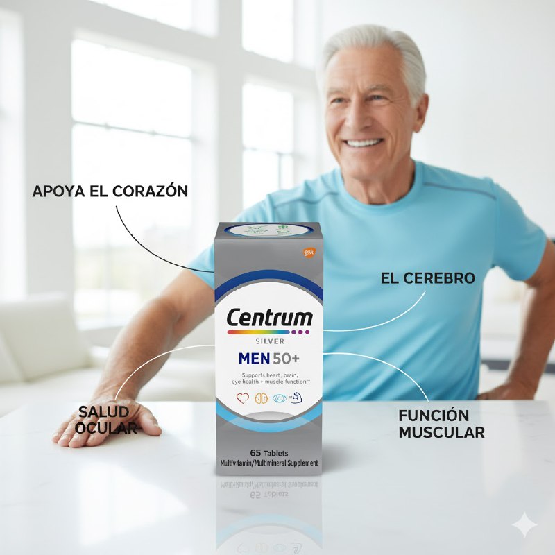 VITAMINAS EN TABLETAS PARA HOMBRES DE 50+, FAVORECE LA SALUD DEL CORAZON, CEREBRO, OJOS Y MUSCULAR CENTRUM SILVER MEN 65UND