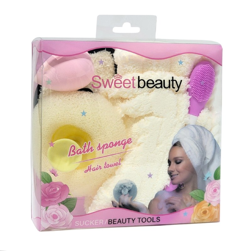 KIT DE CUIDADO FACIAL, TOALLA PARA EL PELO, ESPONJA DE MAQUILLAJE, CEPILLO DE SILICONA FACIAL, ALMOHADILLA DESMAQUILLANTE, ESPONJA EXFOLIANTE SWEET BEAUTY, 5 COLORES