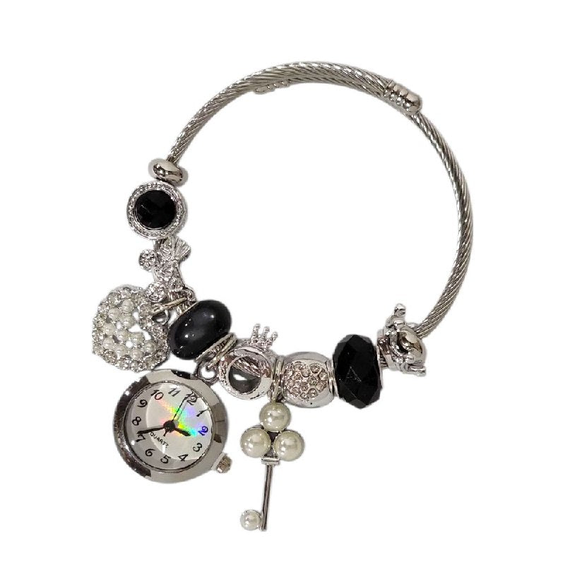 RELOJ ECONOMICO ESTILO PANDORA PARA DAMA DE ACERO CON BAÑO DE ENCHAPE