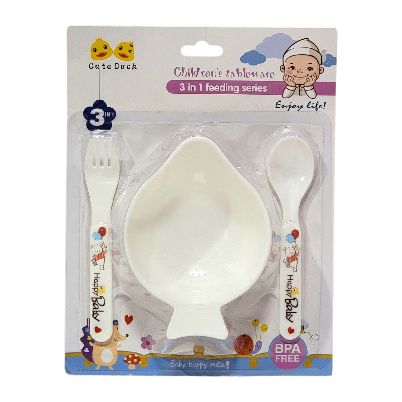 PLATO EN SET INFANTIL PARA BEBES, VAJILLA 3 EN 1, PLATO, TENEDOR Y CUCHARA CHILDRENS TABLEWARE