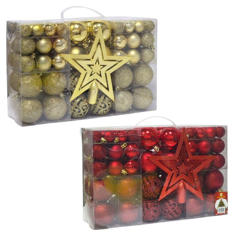 DECORACION ADORNO NAVIDEÑO PAQUETE DE 101 BOLAS DECORATIVAS,3.8X4.8X5.8X7.8  PARA ARBOL DE NAVIDAD,INCLUYE UNA ESTRELLA 19.5X19.5 ELEGANTE