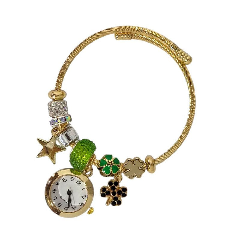 RELOJ ECONOMICO ESTILO PANDORA PARA DAMA DE ACERO CON BAÑO DE ENCHAPE