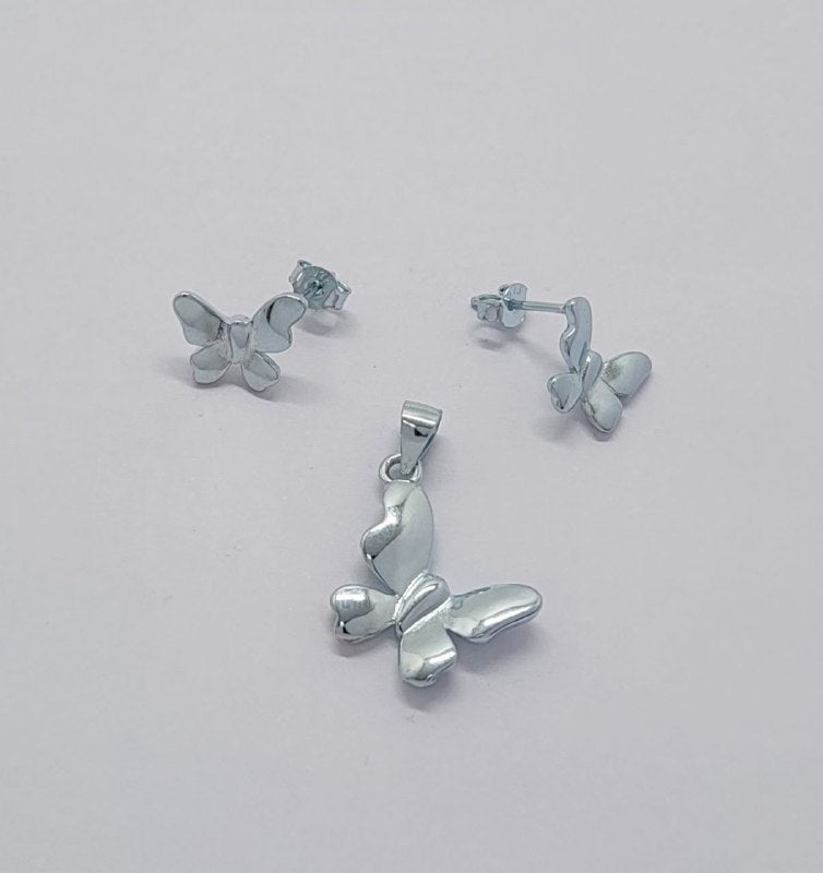 PSET2586 SET MARIPOSA CON ZIRCONIA BLANCO PLATA 9.25