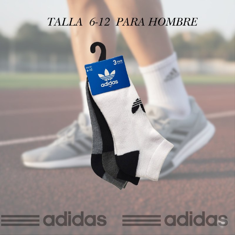 CALCETA TOBILLERA ADIDAS PARA HOMBRE 3 PARES TALLA 6-12