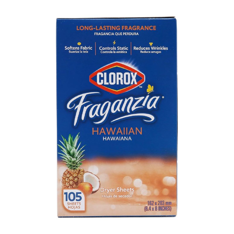 DETERGENTE TOALLIAS HOJAS PARA SECADORA, CONTROLA LA ESTATICA, OLOR HAWAIANA CLOROX 105UND