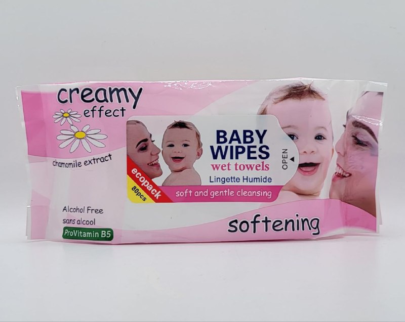 TOALLITAS HUMEDAS PARA BEBE CON EXTRACTO DE MANZANILLA LIMPIEZA SUAVE SIN ALCOHOL CREAMY EFFECT 80UND