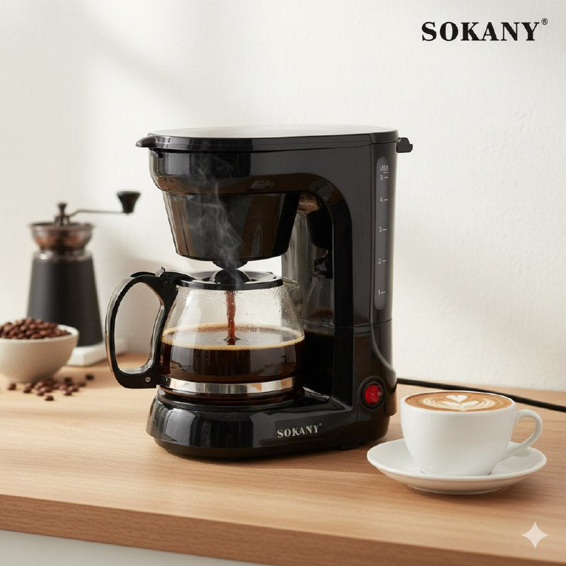MAQUINA CAFETERA DE 5 TAZAS CON CAPACIDAD DE 750ML, FUNCION ANTIGOTEO, FILTRO PERMANENTE CON ASA, NIVEL DE AGUA SOKANY CM-102