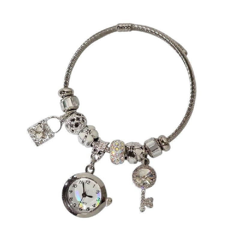 RELOJ ECONOMICO ESTILO PANDORA PARA DAMA DE ACERO CON BAÑO DE ENCHAPE