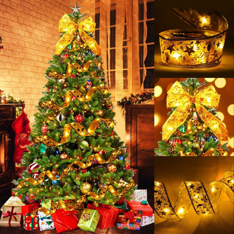 LUCES DECORATIVAS NAVIDEÑAS CINTA CON LUZ LED BRILLANTE DECORACION PARA ARBOL DE NAVIDAD, INTERIOR O EXTERIOR COLOR DORADO DE BATERIAS, 5 METROS