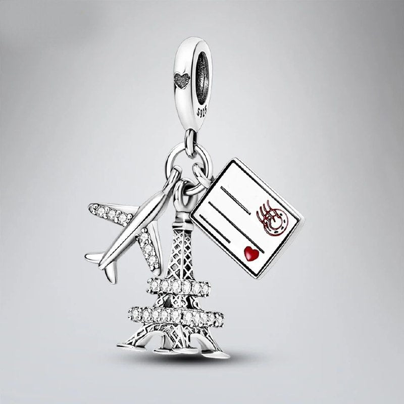 PCHARM4059 AVION,TORRE EIFFEL,POSTAL PANDORA PLATA 9.25