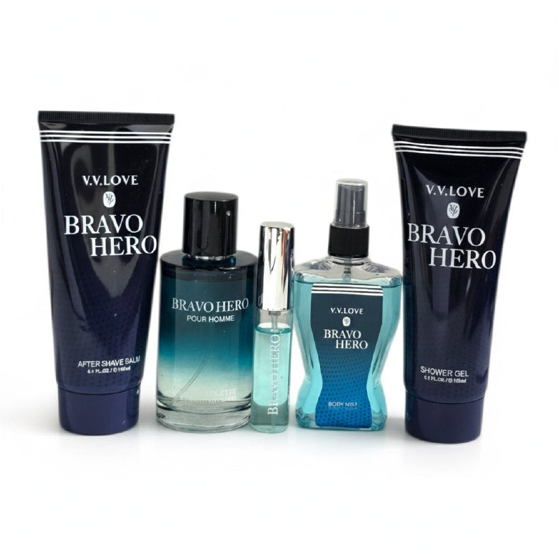 SET VV LOVE BRAVO HERO EDP 100ML, EDP 10ML, BODY LOTION 150ML, SHOWER GEL 150ML, SPLASH 100ML (H)