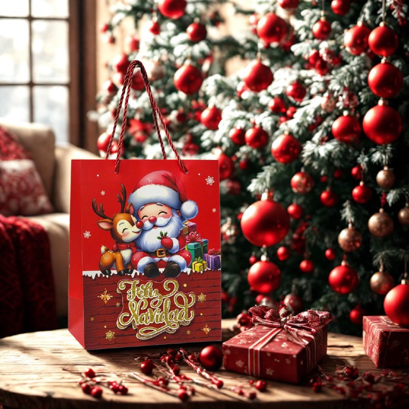 BOLSA DE REGALO NAVIDEÑA PAQUEÑA 18X23X10CM