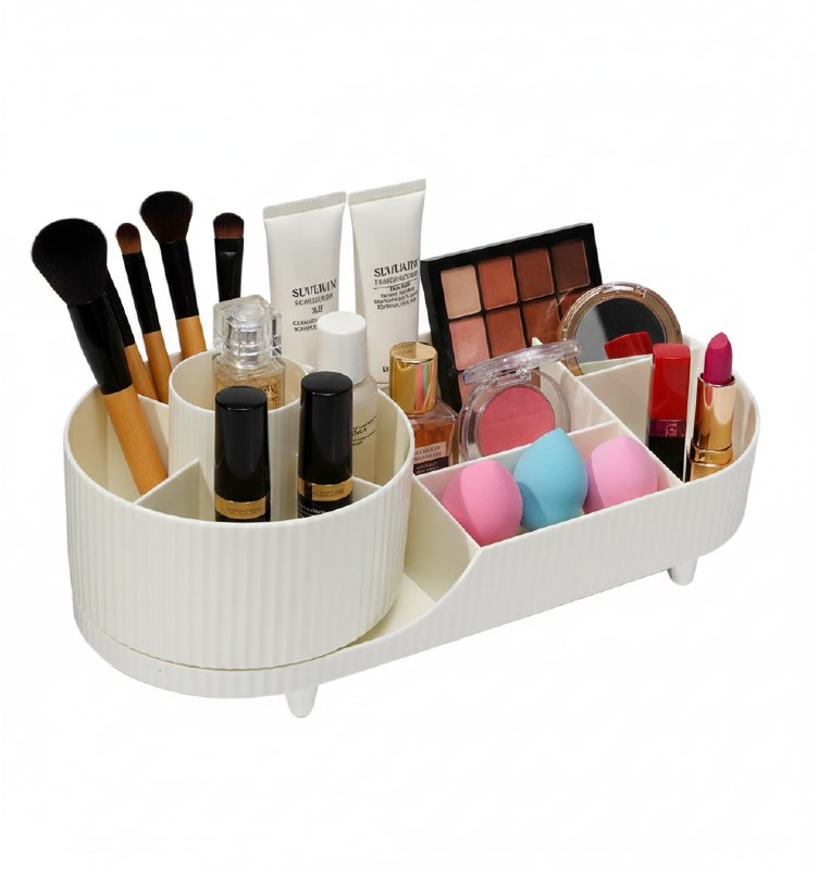 ORGANIZADOR DE MAQUILLAJE Y COSMETICOS DE ACRILICO CON BASE GIRATORIA 15X36CM, 4 ESTILOS