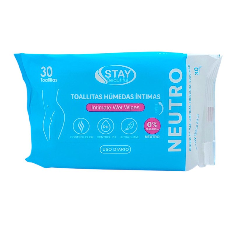 TOALLITAS HUMEDAS INTIMAS NEUTRO, QUE LIMPIAN, DAN FRESCURA Y SUAVIDAD STAY BEAUTIFUL 30UND